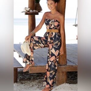Venus Floral Print Strapless Jumpsuit